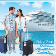 Cruise Essentials 2026- Cruise Must Haves Kit with Non-Surge Protector Power Strip, Lanyard with ID Holder, Magnetic Hooks, Luggage Tag Set, Towel Bands, Waterproof Phone Holder