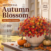 🍂🧡Artificial Autumn Violet Silk Flower Bouquet✨Weatherproof Faux Fall Floral Stems, Front Porch & Table Arrangement, Halloween Home Decor