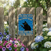The "Meow Meow Peow Peow" Vintage Black Cat Metal Sign