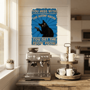 The "Meow Meow Peow Peow" Vintage Black Cat Metal Sign