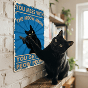 The "Meow Meow Peow Peow" Vintage Black Cat Metal Sign