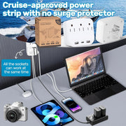 Cruise Essentials 2026- Cruise Must Haves Kit with Non-Surge Protector Power Strip, Lanyard with ID Holder, Magnetic Hooks, Luggage Tag Set, Towel Bands, Waterproof Phone Holder