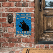 The "Meow Meow Peow Peow" Vintage Black Cat Metal Sign