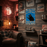 The "Meow Meow Peow Peow" Vintage Black Cat Metal Sign