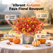 🍂🧡Artificial Autumn Violet Silk Flower Bouquet✨Weatherproof Faux Fall Floral Stems, Front Porch & Table Arrangement, Halloween Home Decor