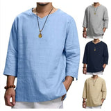 Men S Long Sleeved V Neck Linen Loose Shirt