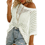 Short Sleeve Crochet Sweater Lightweight Summer Tops Loose Hollow Out Style 2